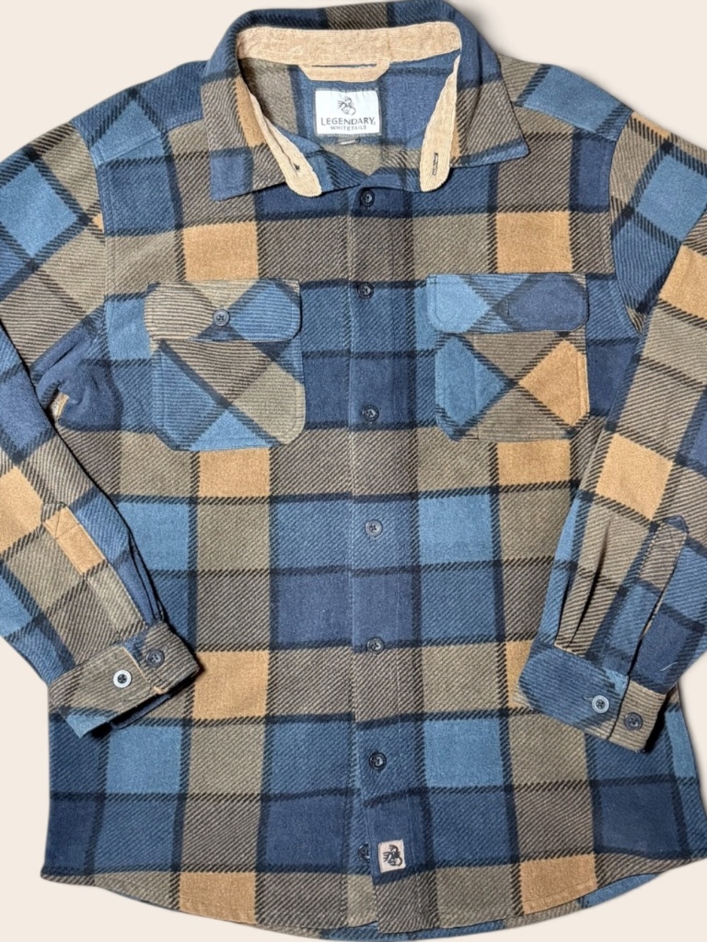 Legendary Whitetails Plaid Flannel Shirt Blue Brown Button Up Outdoor Workwear